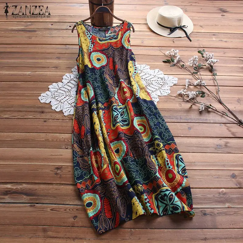ZANZEA размера плюс винтажное платье женское длинное макси Vestidos хлопковое льняное платье Элегантная длинная рубашка Vestido женский летний сарафан
