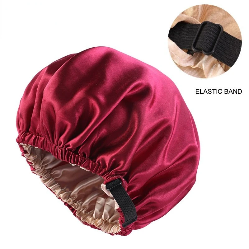 

New Satin Bonnet for Women Sleep Hat Invisible Flat Imitation Silk Round Haircare Headwear Ceremony Adjusting Button Night Cap