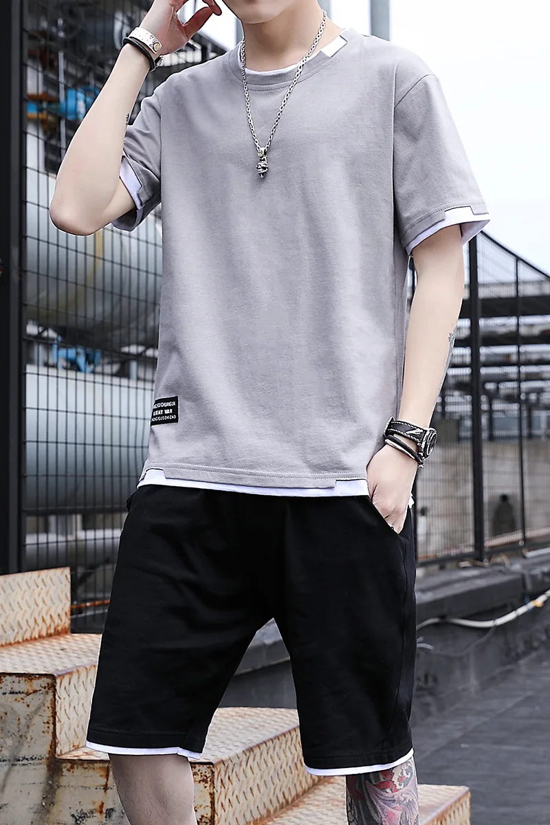 

Fashion Shorts Set Men 2020 Summer 2pc Tracksuit Short SweatShirt + Shorts Sets Beach Mens Casual Tee Shirts Set Sportswears