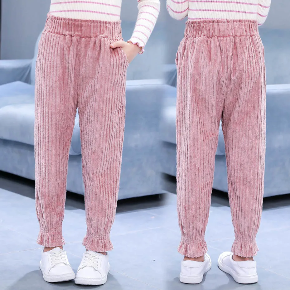 Брюки для девочек модные полосатые бархатные штаны брюки с эластичным поясом