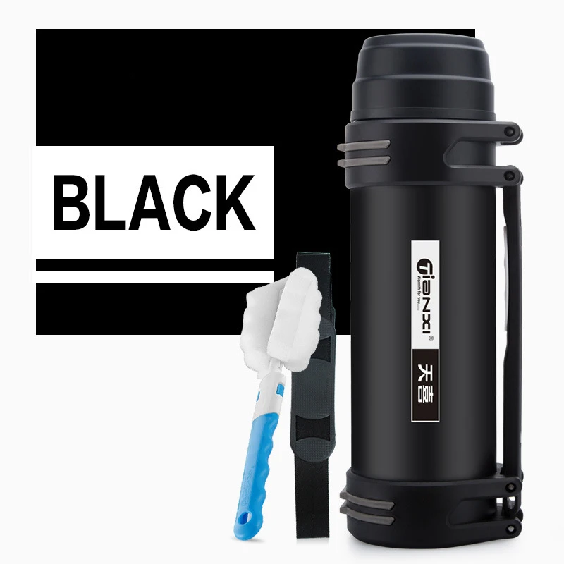 Black 1.2L, 1.8L, 2.2L вакуумная колба из нержавеющей стали, наружная дорожная бутылка, термос большой емкости - Цвет: Black