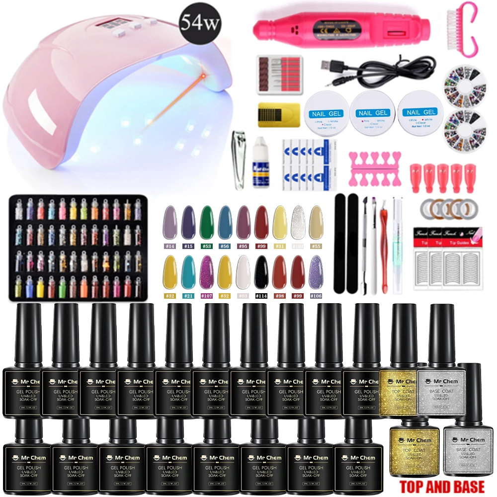 

Mr Chem Nail Lamp Set 18/12/10 Colors Soak Off Gel Nail Polish Kit Electric Nail Drill Manicure Set Nails Art Decorations uñas