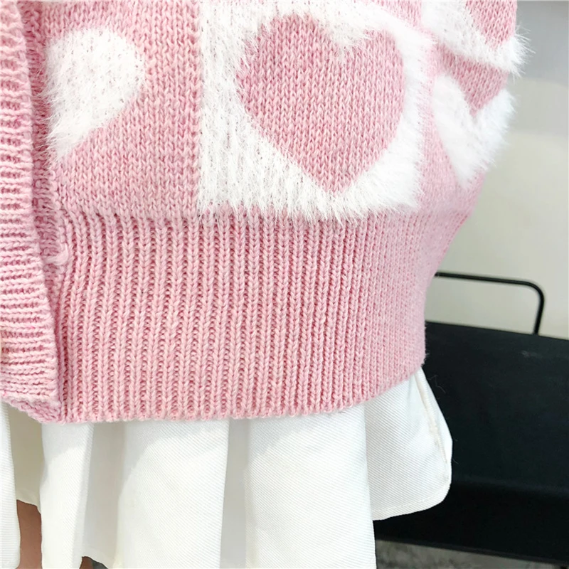 Свитер с узором из сердечек женский длинный кардиган бархат плюс размер мохер