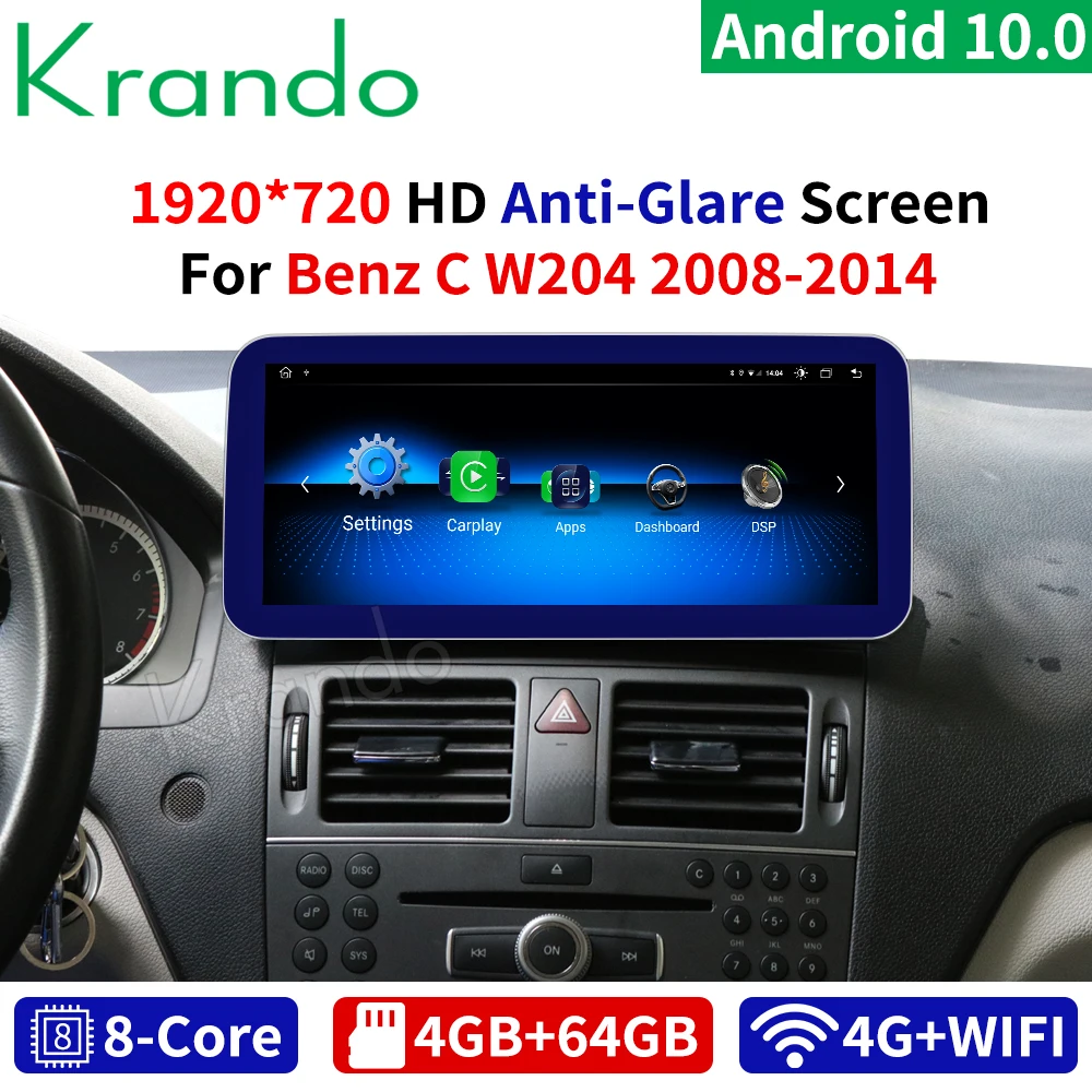 Новинка Krando Android 10 0 25 ''Blue Ray 4 + 64G Автомагнитола с GPS для Mercedes BENZ C W204 C180 C200 C220 2008 2014
