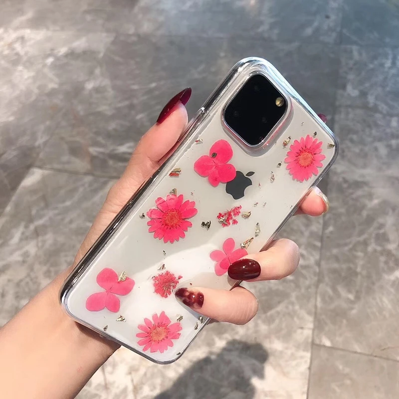 Tfshining Прозрачный блестящий высушенный цветочный чехол для телефона iPhone 11 Pro Max X XS