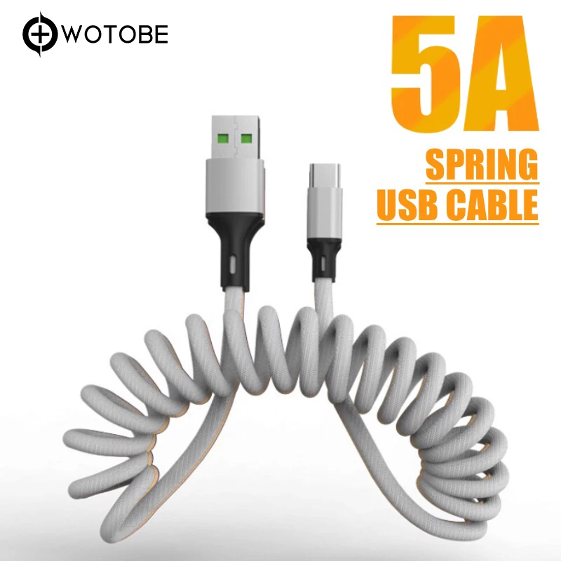 Кабель WOTOBE 5A USB для быстрой зарядки 1 5 м пружинный кабель передачи данных 8 Pin Type C
