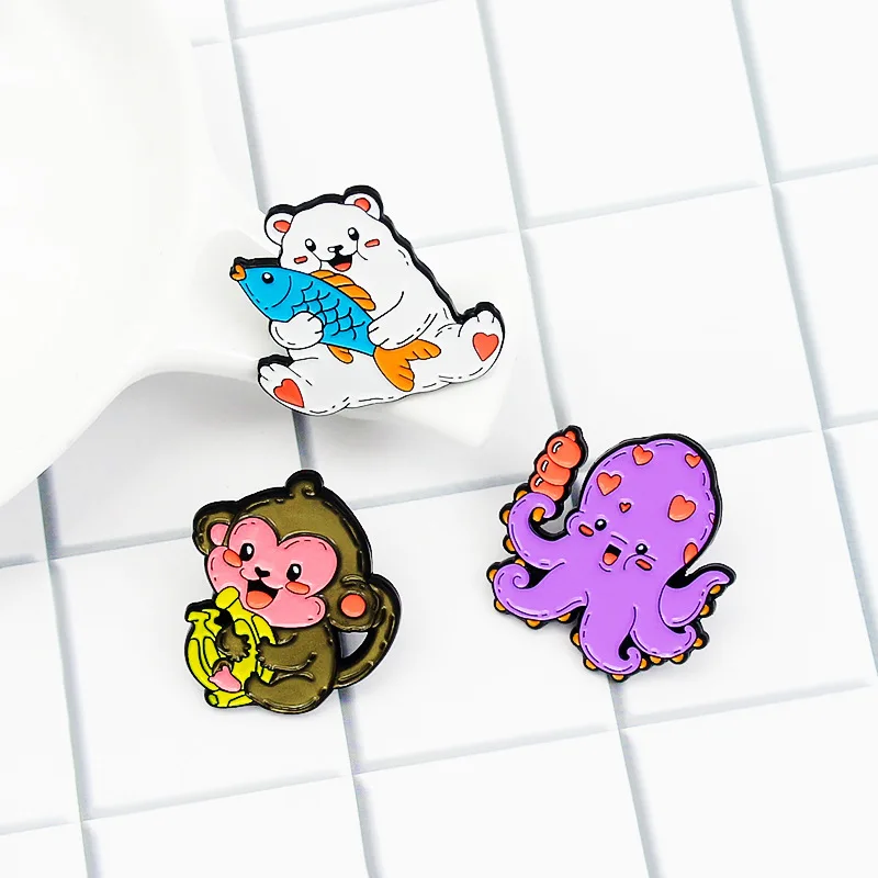 Эмалированные значки с мультяшным изображением медведя обезьяны аниме