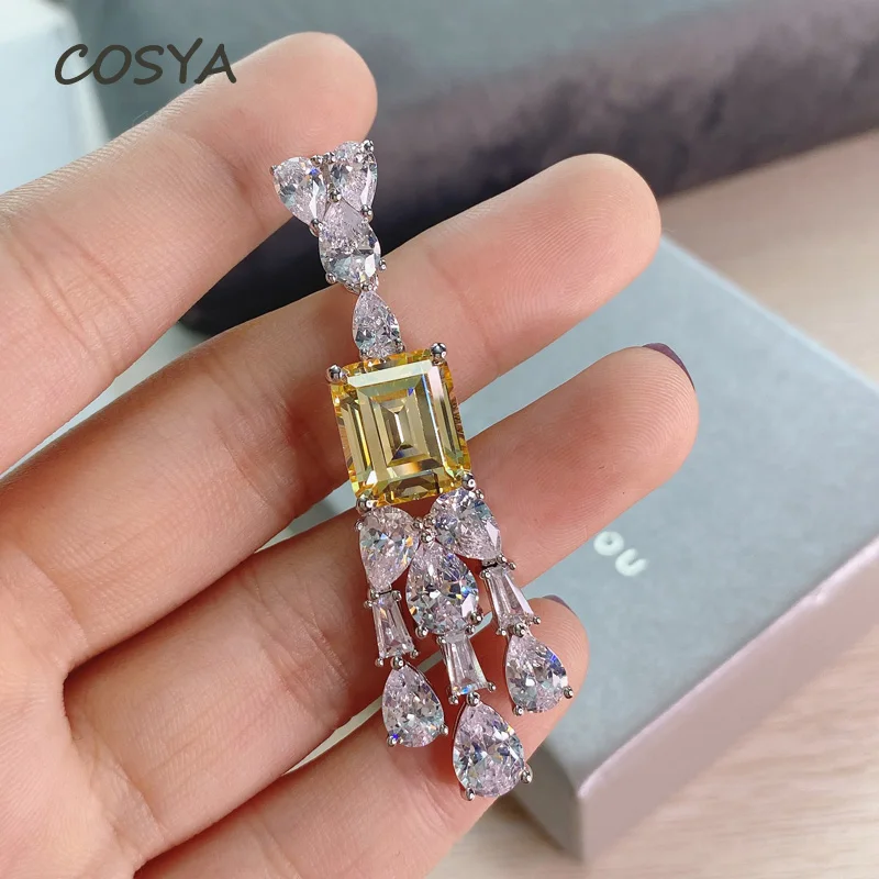 

Женские серьги-подвески из серебра 100% пробы, с квадратным Цитрином
