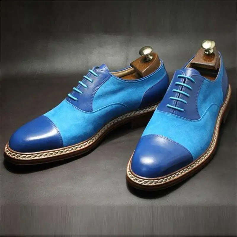 

2021 New Men Shoes Fashion Casual Business Banquet Dress Shoes Blue PU Classic Round Toe Lace Comfortable Oxford Shoes KS216