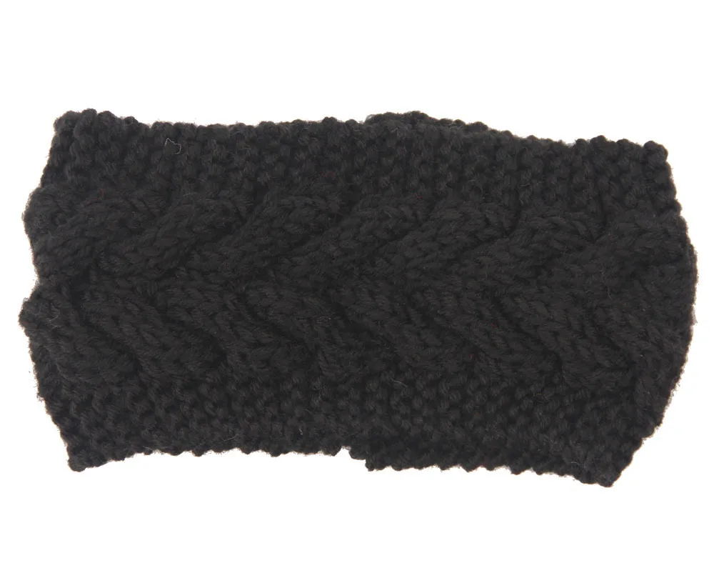 solid black New Headwear Knitted Crochet Headband Turban Winter Ear Warmer Headwrap Elastic Hair Band for Women's Wide Hair Accessories - Цвет: solid black
