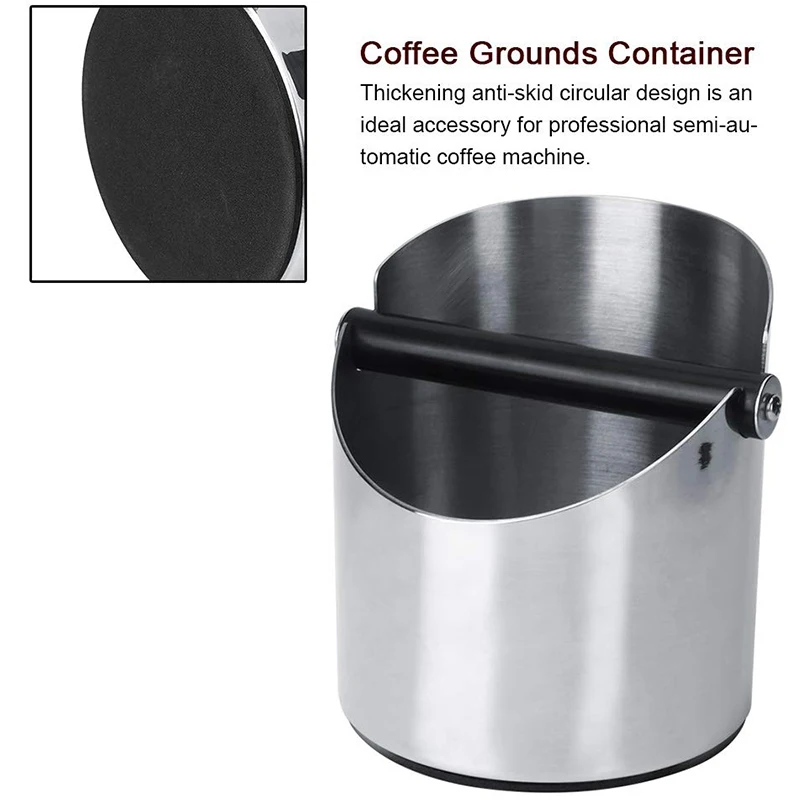 Coffee Grounds Container Round Stainless Steel Knocker Box for Barista Non-Slip Espresso Bins Grinding (158X140mm) |