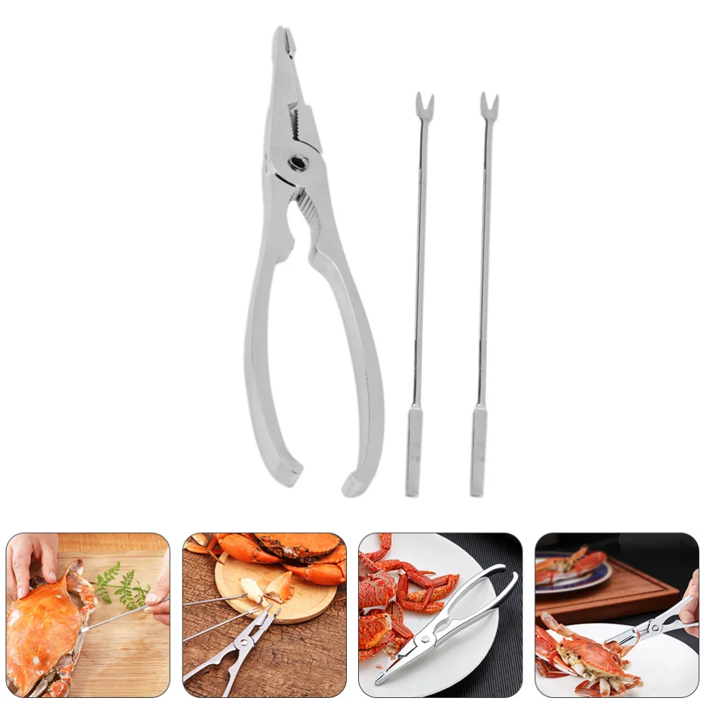 

1 Set 6 Pcs Stainless Steel Seafood Forks Crab Crackers Tool Kit (Silver)