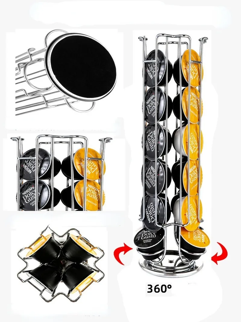 

Вращающийся держатель для кофейных капсул, 24 чашки, стойка для капсул Dolce Gusto, стойка из нержавеющей стали для хранения капсул