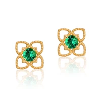 925 new simple temperament reel beaded court emerald simulation green tourmaline yellow gold earrings women jewelry wholesale