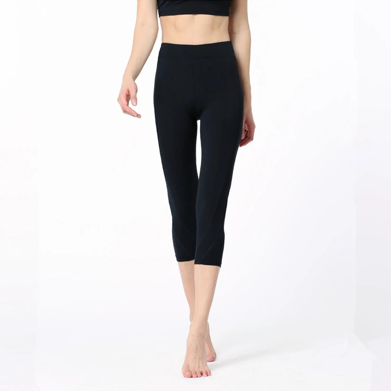

Women Sports Leggings Solid Elastic Yoga Pants 3/4 Running Capris Crop Gym Sweat Leggings Tummy Control Fitness Tights Sportwear