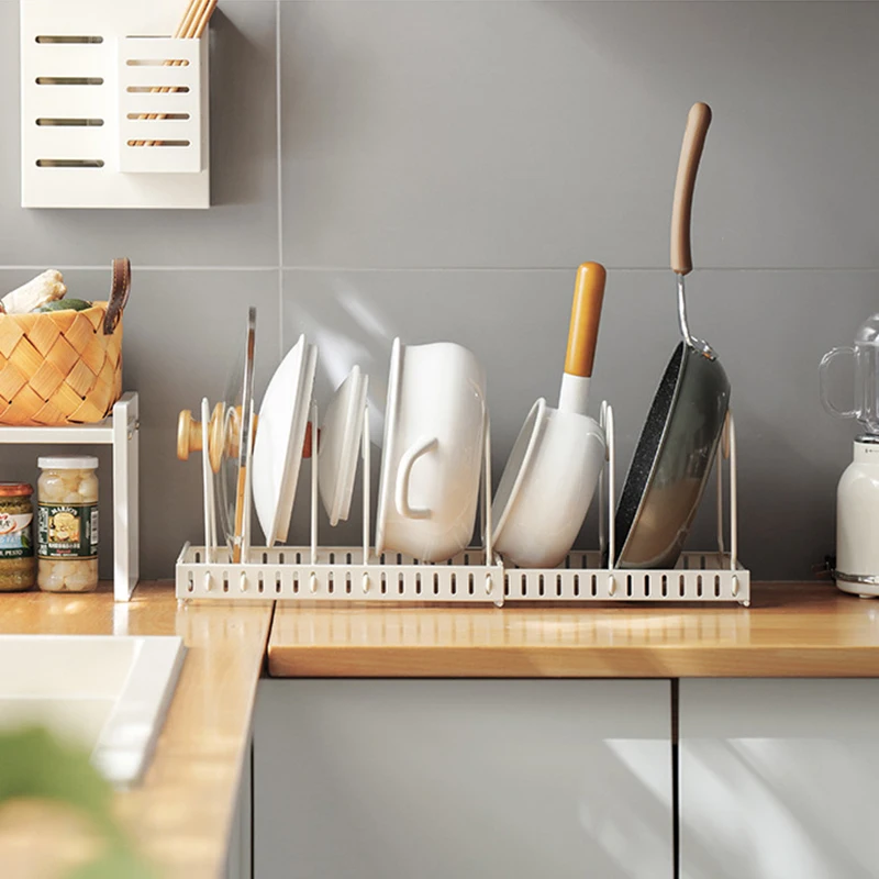 pot lid pan organizer storage kitchen dish drying rack tableware holder accessories extended iron dish shelf stand tray cabinet free global shipping