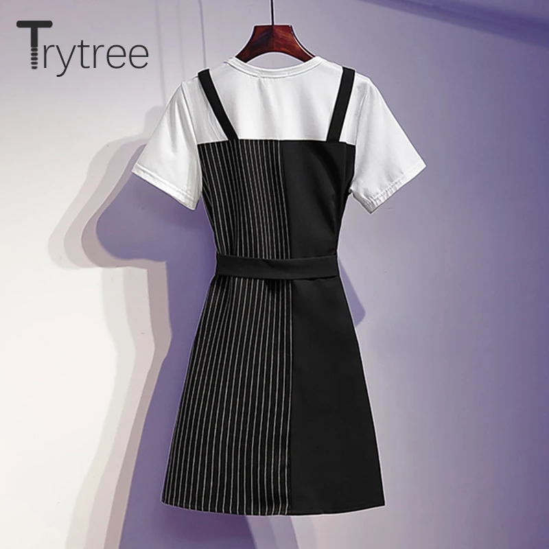 Trytree летнее женское платье из полиэстера повседневное хлопковое с круглым