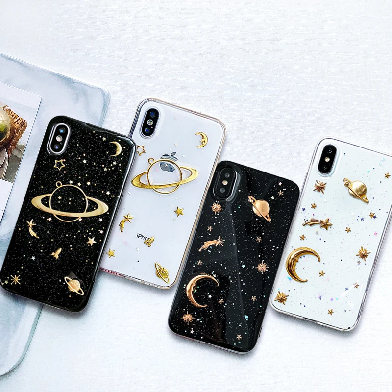 Блестящий силиконовый чехол для телефона s iPhone X 3D космическая планета Луна Чехол