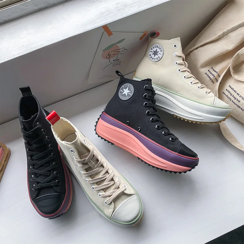 

2020 Hot Sale High Top Canvas Shoes Women Sneakers Platform 2020 Autumn New White/black Shoes Casual Female Chunky Sneaker M6-70