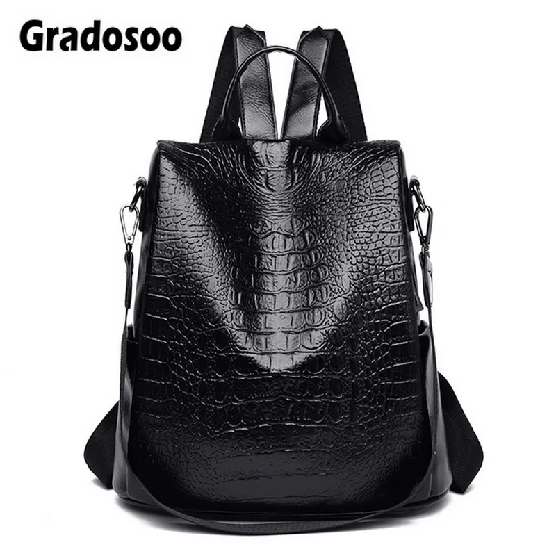 Gradosoo Аллигатор Противоугонный рюкзак женский большой Многофункциональный рюкзак из искусственной кожи Школьные рюкзаки для девочек Новые дорожные сумки HMB661