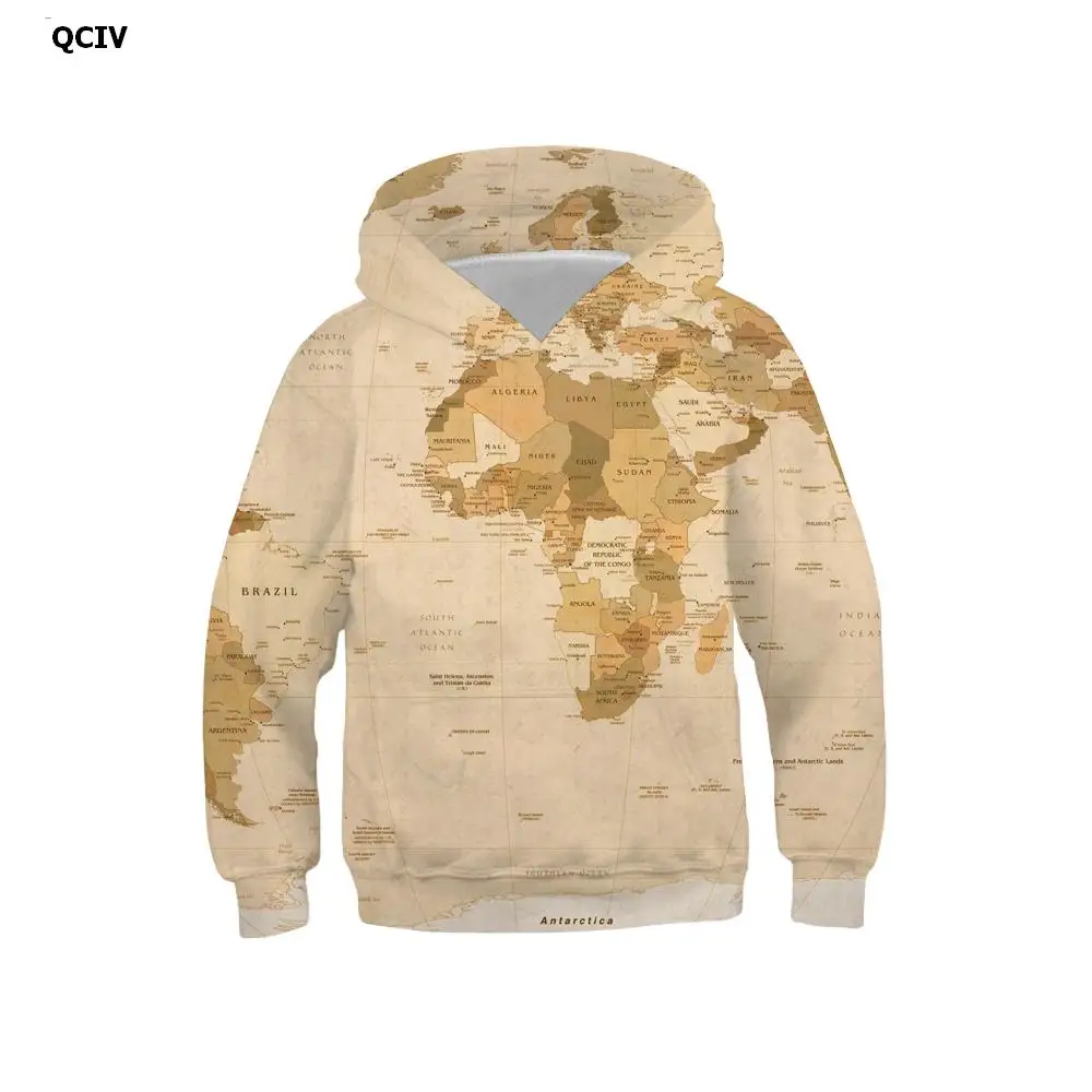 

QCIV 3d Hoodies World Map Hoodie kids Map Hooded Casual Harajuku Hoodie Print Novel 3d Printed Unisex Hip Hop Pullover Fashion