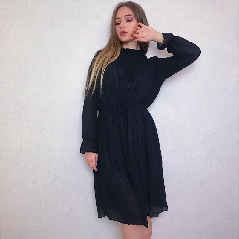 Женское шифоновое платье трапеция с рюшами повседневное длинным рукавом и