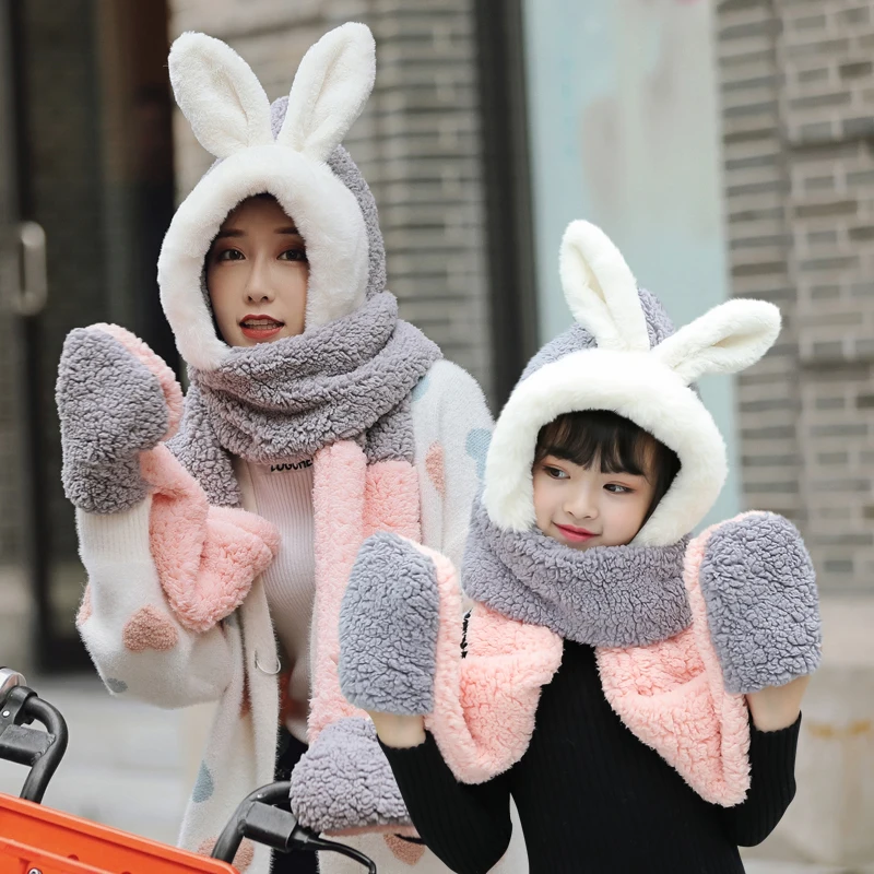 Шапка с кроликом для мамы и меня хлопковые кепки девочек зима-осень мультяшная