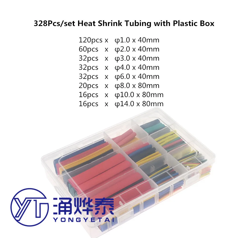 Комплект полиолефиновых термоусадочных трубок в ассортименте YYT 140 шт./328 шт./127 шт.