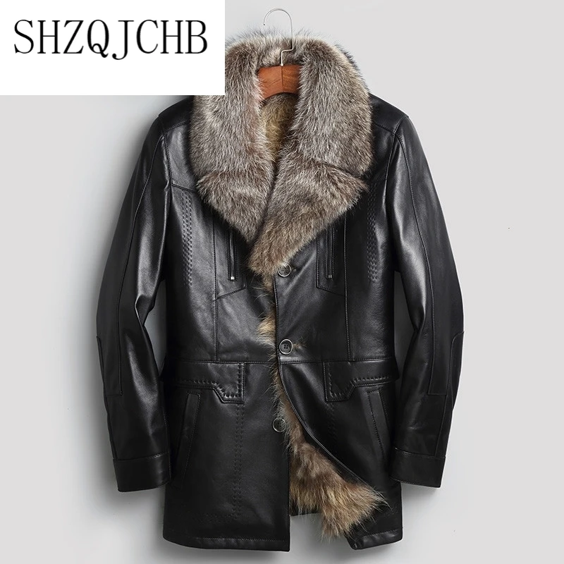

Genuine Winter Leather Jacket Men Real Raccoon Fur Liner Sheepskin Coat for Men Warm Parka Chaqueta Leather Jacket Men