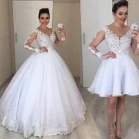 Cheap Detachable Skirt Vestido Noiva With Long Sleeve 2 in 1 Wedding Dress 2021 Pearls Ball Bride Gowns Robe De Mariee