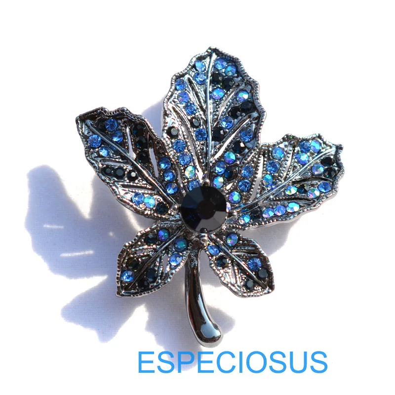 Модные ювелирные изделия черная лакированная Брошь Стразы с листьями дамские