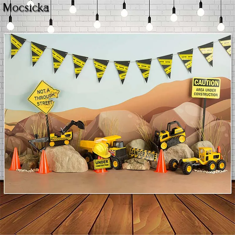 

Mocsicka Construction Theme Cake Smash Photography Backdrops Dump Truck Boy 1st Birthday Photocall Background Photo Studio