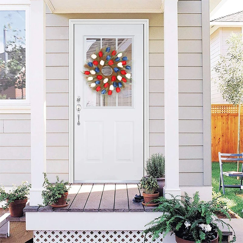

Artificial Tulipe Flower Wreath Spring Summer Door Garland Front Door Window Wreath Wedding Hanging Ornament Home Decor