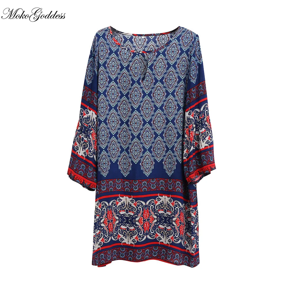 Женское мини-платье с принтом длинным рукавом и V-образным вырезом | Женская