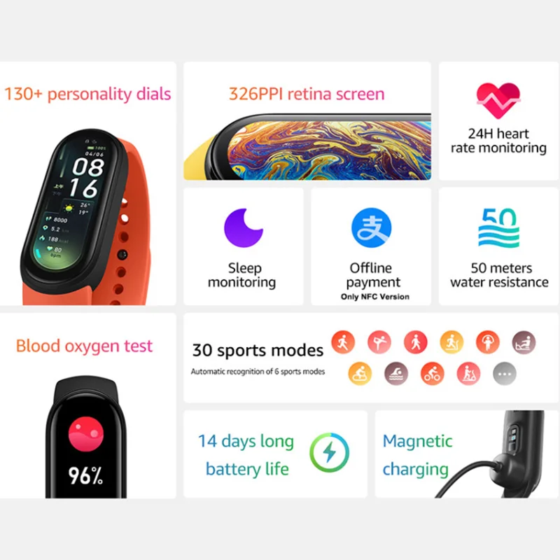 Новейший умный Браслет Xiaomi Mi Band 6 1 56 ''с большим дисплеем фитнес трекер с