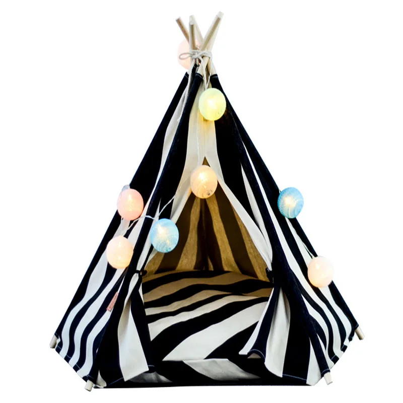 

Portable Linen Pet Tent Dog House Washable Kitten Puppy Indoor Outdoor Kennels Travel Cave with Mat Cat Bed White Canvas