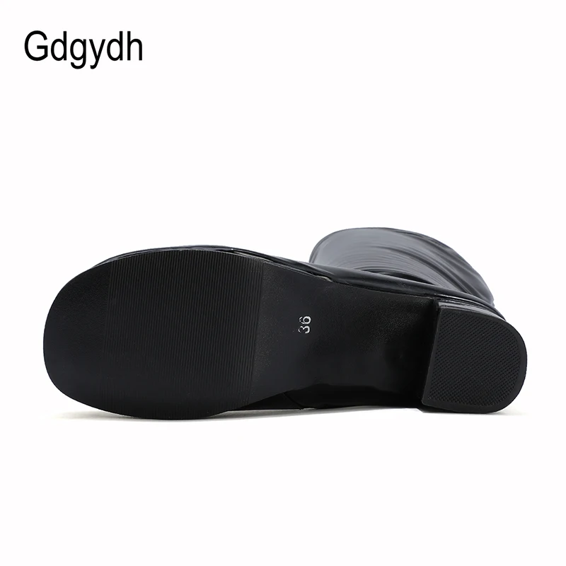 Женские сапоги из лакированной кожи Gdgydh черные до середины икры на платформе и