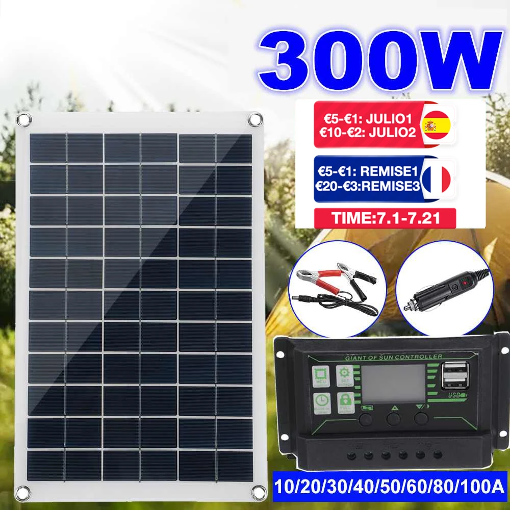 

Комплект солнечных панелей, 300 Вт, 12 В, USB, 10-а