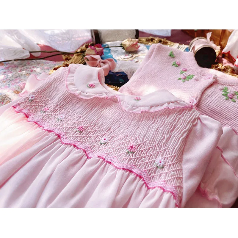 

Baby Girl Spring Summer Pink Smocking Cotton Vintage Spanish Ball Gown Lolita Princess Dress Easter Eid Birthday Party Casual