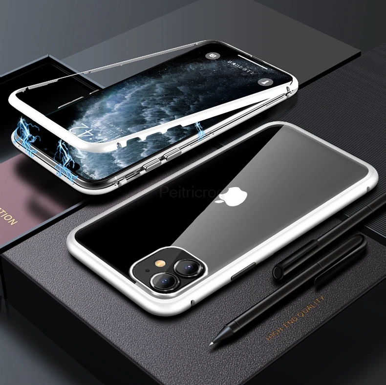 Magnetic Adsorption Metal Case For iPhone 11 Pro X XS Max Tempered Glass Back Magnet Cover For iPhone 6 6s 7 8 Plus 11Pro Cover