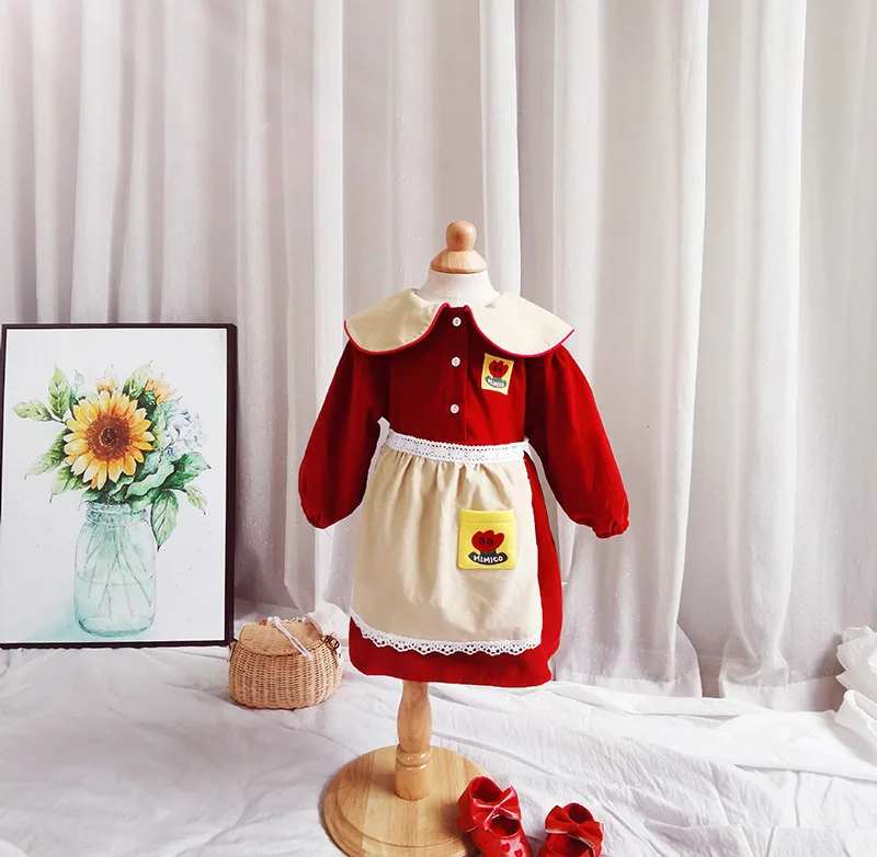 

Spring Autumn Baby Girl Plaid Princess Lapel Romper Infant Embroidered Jumpsuit