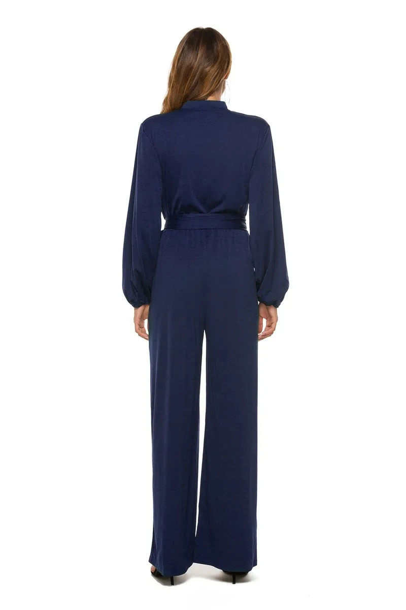 

Autumn Jumpsuit Fashion Solid Color Wide Leg Button Waistband Jumpsuit Women Jumpsuit