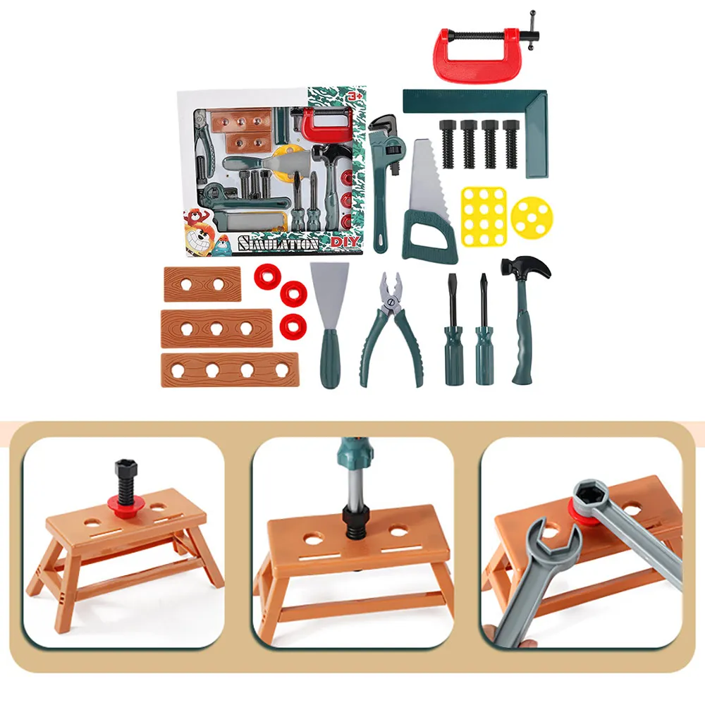 

Kids Wooden Toolbox Pretend Play Set Educational Montessori Toys Nut Disassembly Screw Assembly Simulation Repair Carpenter Tool