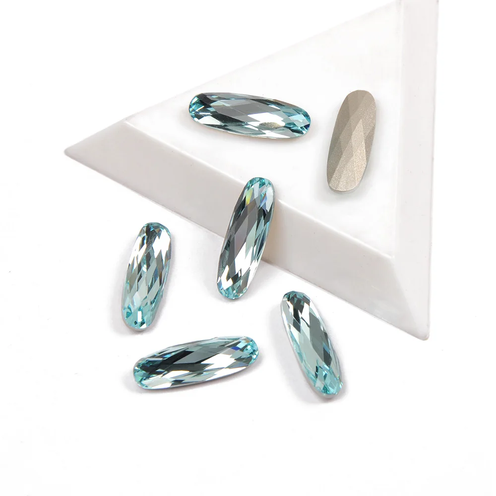 Высокое качество Аквамарин Цвет удлиненный в форме багета Стразы 5x15 мм 7x21 супер