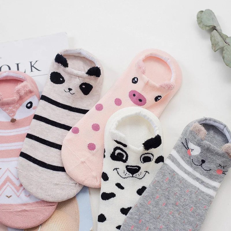 16 Pairs / Pack Cute Animal Cotton Socks Female Kawaii Cat Dog Summer Short Socks Slippers Women Casual Soft Funny Boat Socks