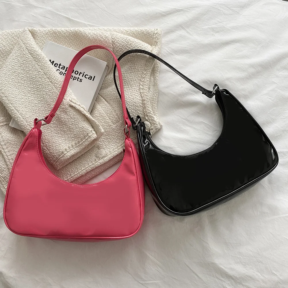 

Women Vintage Solid Color Crescent Handbags PU Leather Small Zipper All-Match Armpit Bags for Daily Leisure