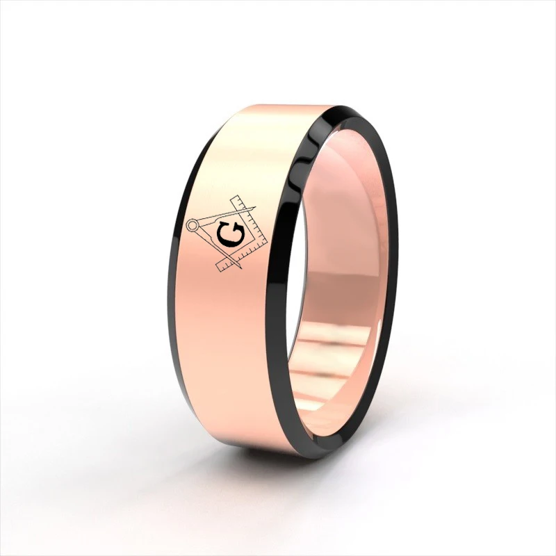 Кольцо масонов с инкрустацией имен, логотипов и выбором цвета (черный/золотой/синий) из титана 8 мм с бесплатной доставкой для мужчин.