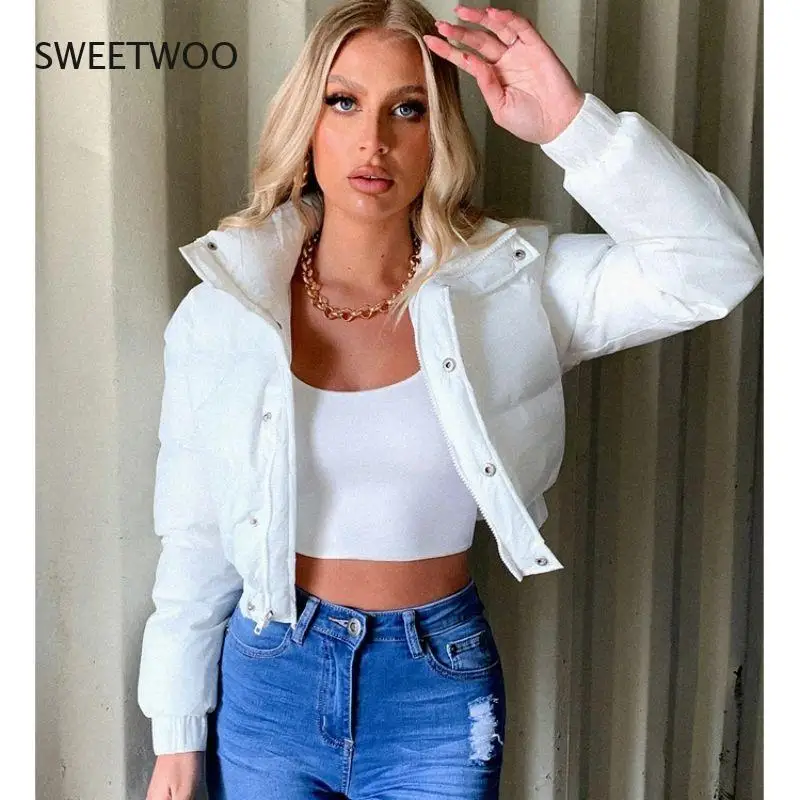 Women Short Puffer Jacket 2021 Winter Cotton-Padded Thick Parkas Zipper Winter Bubble Coat Warm Casual Hot Street Outfits New