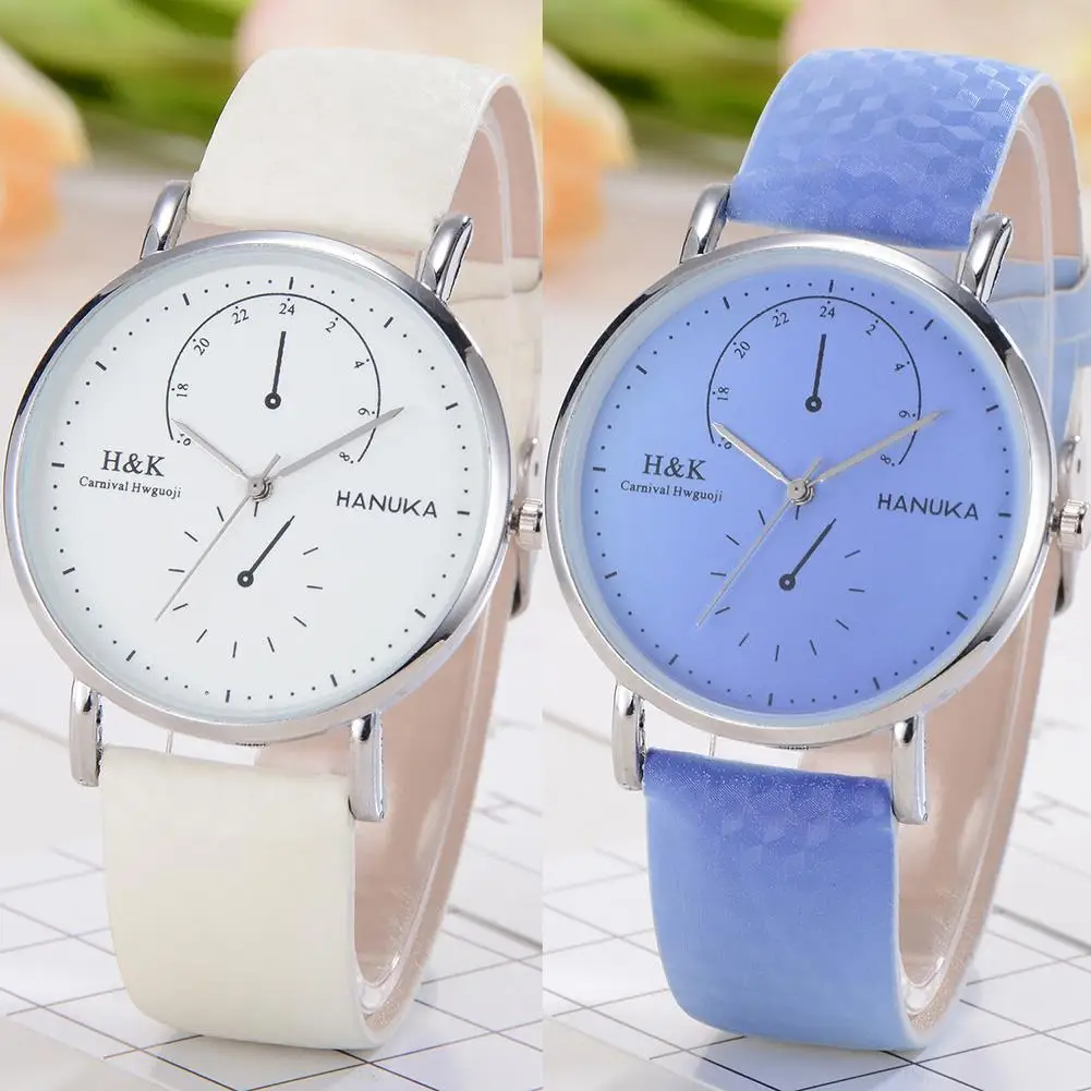 Женские часы с ремешком из искусственной кожи простые кварцевые аналоговые