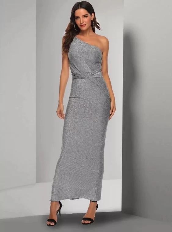 Вечернее платье на одно плечо коктейльное размера плюс платья из блестящей ткани